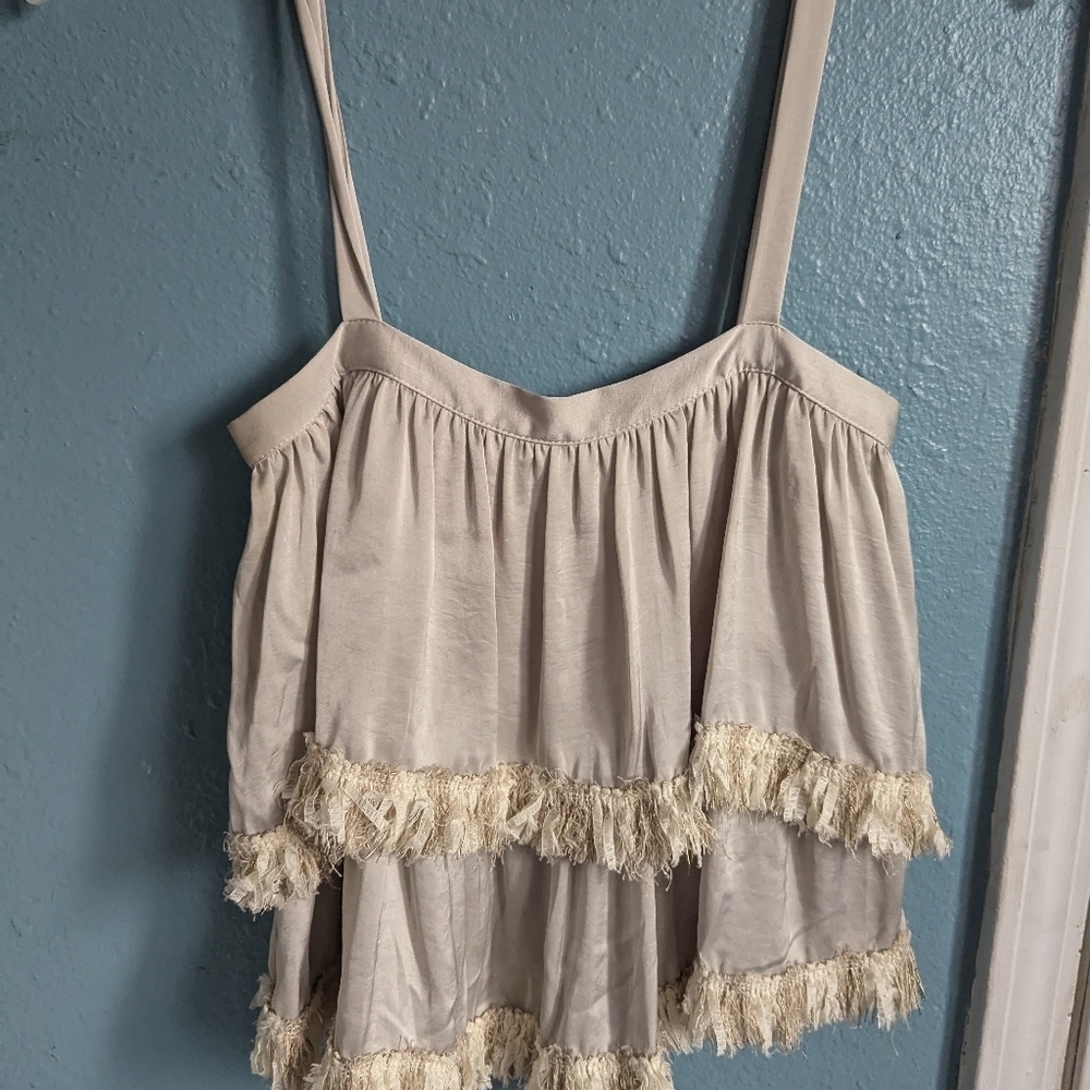 Elegant Cream Fringed Women's Top - Picture 3 of 6